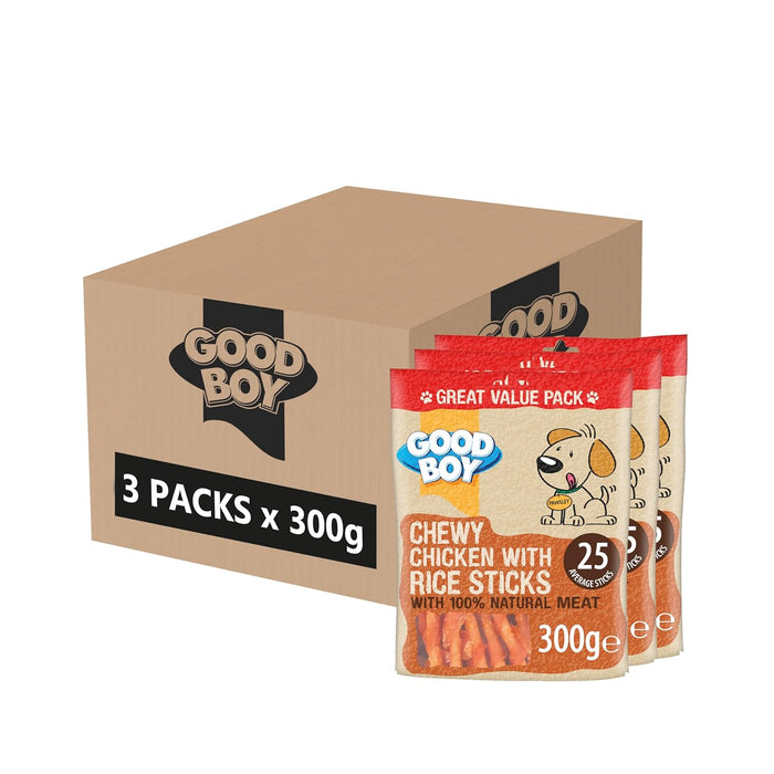 3 x Good Boy Chewy Chicken With Rice Sticks 300g