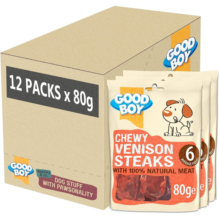 12 x Good Boy Chewy Venison Steaks 80g Full Case