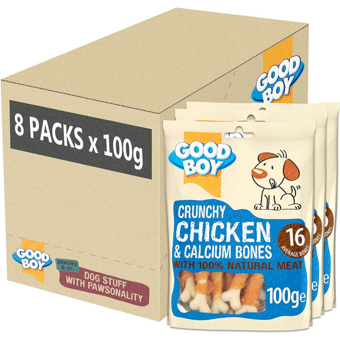 8 x Good Boy Crunchy Chicken And Calcium Bones 100g Full Case